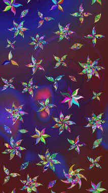 Raster illüstrasyonundaki çiçek desenli çizim. Mor ve mor renkte çiçekler.