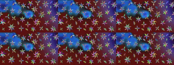 El çizimi çiçek çizimi deseni (fayans). Şirin çiçekli, desenli, kırmızı ve mavi renklerde renkli çizimler. Tekstil için suluboya çizim deseni.