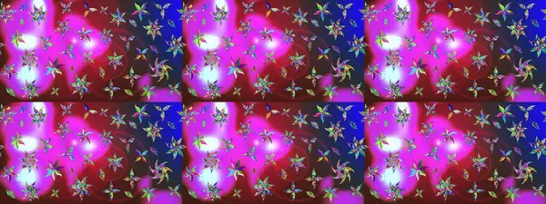 Raster illüstrasyonundaki çiçek desenli çizim. Mor ve kırmızı renkte çiçekler.