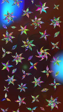 Kahverengi ve mavi renklerde güzel bir tekstil. Raster illüstrasyonu. Suluboya çiçekli çiçek deseni.