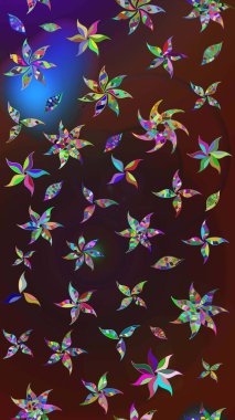 Vadinin çiçekleri kahverengi ve mor renklerde. Soyut etnik raster çizim kalıbı. Çiçekler..