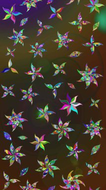 Düz Çiçek Elementleri Tasarımı. Renkli Bahar Teması eskiz kalıbı. Çiçekli çizim şekli. Kahverengi ve gri renkte çiçekler.