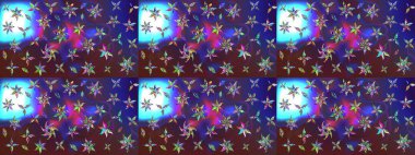 Hediye ambalaj kağıdı, tebrik kartları, posterler ve pankart tasarımı. Raster düz çiçek çizim deseni. Mor ve mavi renkte çiçekler.