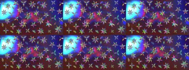 Çiçek desenli çizim. Raster illüstrasyonu. Mor ve mor renkli çiçekler. Asya tekstil tarzında. Raster illüstrasyonu.