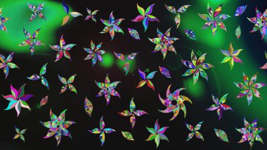 Tropik çiçek desenleri. Gri ve yeşil renkli çiçekler. Raster illüstrasyonu.