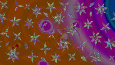 Raster Floral Illustration, Asyalı tekstil. Kahverengi ve mor renkli etnik çiçeklerle zarif bir eskiz deseni..