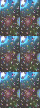 Renkli Bahar Teması eskiz kalıbı. Çiçeksel fantezi tasarımı ve parlak bir arka plan çizimi. Düz Çiçek Elementleri Tasarımı.