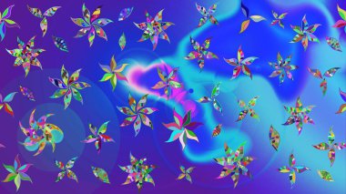 Çiçek ve yapraklı çiçek deseni. Raster illüstrasyonu. Küçük çiçekli şirin desen.