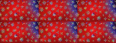 3D çiçekler, eskiz. Raster illüstrasyonu. Kırmızı ve mor renklerde.