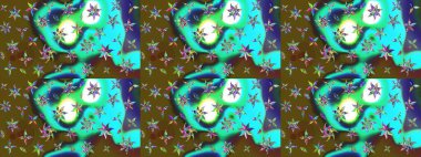 Raster çiçek desenli çiçek deseni, yapraklar, dekoratif elementler, sıçrama, lekeler, el çizimi kontur çizgileri ve Doodle çizim stili, grafik raster çizim çizimi.