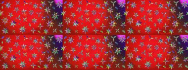 Raster. Kırmızı ve kahverengi renkte güzel çiçekleri olan eskiz deseni, suluboya çiçek deseni, duvar kağıdı, kart veya kumaş için fayanslı.