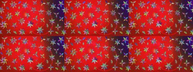 Süslü kumaş deseni. Renkli Bahar Teması eskiz kalıbı. Raster illüstrasyonundaki çiçek desenli çizim. Düz Çiçek Elementleri Tasarımı.