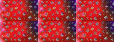 Kibar, bahar çiçekleri kırmızı ve pembe renklerde. Raster illüstrasyonu. Raster deseni. Patlayan çiçekler soyut yerleştirilmiş.