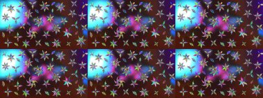 Kahverengi ve mor renkli etnik çiçekli zarif eskiz deseni. Raster Çiçek İllüstrasyon Şirin Tekstil.