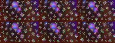 Raster illüstrasyonundaki çiçek desenli çizim. Kahverengi ve mor renkte çiçekler.