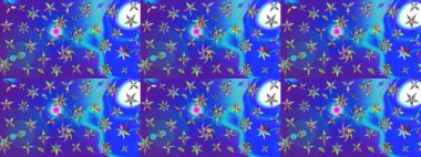 Mavi ve menekşe renginde çiçekler olan çiçek deseni çiz. Suluboya tarzında mavi ve mor renkte çiçekler.