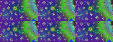 Küçük çiçekteki sevimli çiçek deseni. Mavi ve yeşil renkli çiçekler. Raster illüstrasyonu.