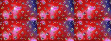 Raster illüstrasyonundaki çiçek desenli çizim. Kırmızı ve pembe renkte çiçekler. Renkli Bahar Teması eskiz kalıbı. Düz Çiçek Elementleri Tasarımı.