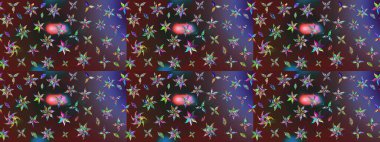 Raster Çiçek İllüstrasyonu 'nun şirin tekstili. Etnik çiçeklerle renklendirilmiş zarif eskiz deseni.