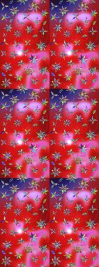 Kibar, bahar çiçekleri kırmızı ve pembe renklerde. Yaprak ve çiçeklerin suluboya resmi, kırmızı ve pembe renklerin çizim şekli. Raster illüstrasyonu.