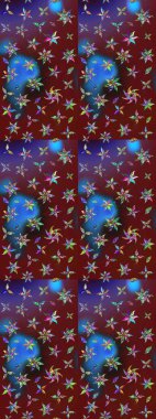 Güzel kumaş deseni. Renkli Bahar Teması eskiz kalıbı. Düz Çiçek Elementleri Tasarımı. Raster illüstrasyonu. Çiçek desenli çizim. Asya tekstil tarzında.