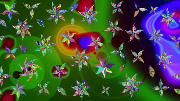 Suluboya çiçekli çiçek deseni. Yeşil ve mavi renkli Asya tekstili. Raster illüstrasyonu.