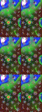 Raster çiçek desenleri çiziyor. Vadinin çiçekleri yeşil ve kahverengi renklerde.