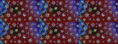 Raster illüstrasyonundaki çiçek desenli çizim. Kahverengi ve kırmızı renkte çiçekler.