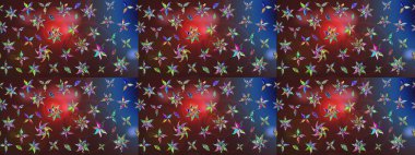 Çiçek desenli çizim. Raster illüstrasyonu. Kahverengi ve mor renkli Asya tekstili.