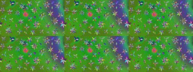 Raster Illustrasyon 'daki Çiçek Deseni' nin son moda çizimi. Renkli çiçekler. Renkli Yaz Temalı eskiz kalıbı. Düz Çiçek Elementleri Tasarımı.