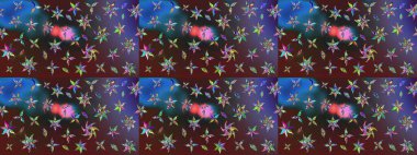 Raster düz çiçek çizim deseni. Hediye ambalaj kağıdı, tebrik kartları, posterler ve pankart tasarımı. Renkli çiçekler.