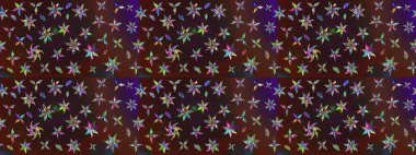 Halk tarzı. Moda baskıları için zarif bir şablon. Parlak renkli çiçekleri ve kahverengi ve mor renkli yaprakları olan harika bir çiçek deseni. Modern çiçek arkaplanı.