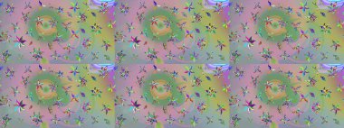 Tarafsız ve yeşil renklerde yaz çiçekleri. Raster illüstrasyonu. Raster deseni. Küçük çiçekte sevimli çiçek deseni var..