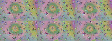 Soyut etnik raster çizim kalıbı. Çiçekler. Vadinin çiçekleri tarafsız ve yeşil renklerde.