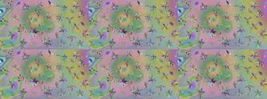 Raster illüstrasyonu. Çiçek buketleriyle klasik bir eskiz şekli. Tarafsız ve yeşil renklerde.