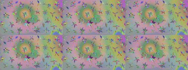 Suluboya, elle çizilmiş. Raster hisseleri. Tarafsız ve yeşil çiçekler. Taslak arkaplan deseni.