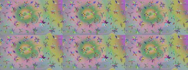 Küçük, nötr ve yeşil çiçeklerde oldukça eski bir besin torbası deseni. Tekstil, kumaş, kapaklar, duvar kağıtları, baskı, paket, koleksiyon defteri, örgü, dekupaj için çiçek arkaplanı..