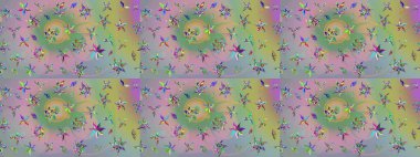 Tarafsız ve yeşil renklerde. Renkli süs kenarı. Çizim kalıbı. Çiçek duvar kağıdı. Hint süsü. Raster illüstrasyonu.