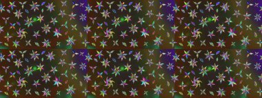 Şirin çiçekli eskiz deseni ve kahverengi ve gri renkli yapraklar, suluboya çiçek deseni, duvar kağıdı, kart ya da kumaş için fayanslı. Raster illüstrasyonu.