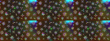 Raster - stok. Yapraklı çiçekler ve kahverengi ve gri renklerde papatya çiçekleri. Taslak arkaplan deseni.