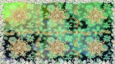 Geleneksel altın sarısı desenli yeşil renkli ve altın elementli. Barok tarzında kusursuz bir doğulu süsü..