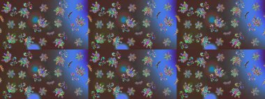 Raster illüstrasyonu. Kahverengi ve mavi renkli kristal kar taneleri.