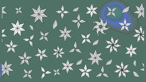 Raster illüstrasyonu. Yeşil renkte karalamalı çiçek deseni çiz.