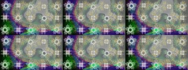 Altın desenli gri, nötr ve yeşil renklerde altın elementler. Süslü raster dekorasyonu. Barok biçiminde duvar kağıdı tasarımı için şablon çizimi arkaplanı.