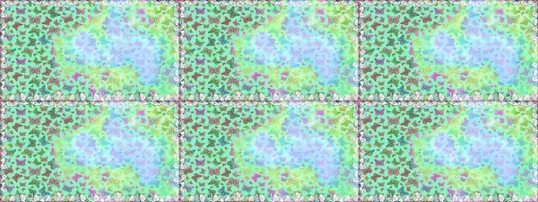 Kelebek tasviri. Yeşil, nötr ve mavi arka planda güzel renkli bir kelebek. Raster. Sırtın için parlak bir dövme. Tropik gerçekçi kelebek.