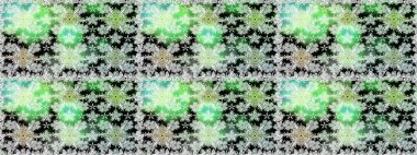 Raster - stok. Yapraklı çiçekler ve yeşil renkli papatya çiçekleri. Kusursuz arkaplan deseni.