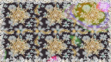 Gri renkler ve altın elementler üzerinde altın pürüzsüz desen. Gri renklerde ve altın elementlerle kusursuz klasik desen. Noel, kar tanesi, yeni yıl.