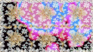 Kusursuz damaske klasik altın desen. Tarafsız renklerde altın rengi ve altın elementler üzerinde altın pürüzsüz desen. Raster illüstrasyonu. Tekrarlayan ögelerle soyut arkaplan Raster.