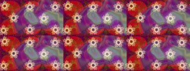 Çiçek Elementleri 'nin soyut geçmişi. Raster illüstrasyonu. Mor, kırmızı ve nötr renkler üzerine tasarım. Raster kış deseni.
