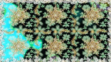 Doğu tarzı arabesk. Tarafsız renklerde, altın elementlerle kusursuz desen. Kusursuz altın desenli bukleler. Parlak dantel, stilize çiçekler, şal desenli. Raster. Zarif altın deseni aç.